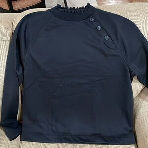 LOFT Sweatshirt with Ruffle and Button Detail